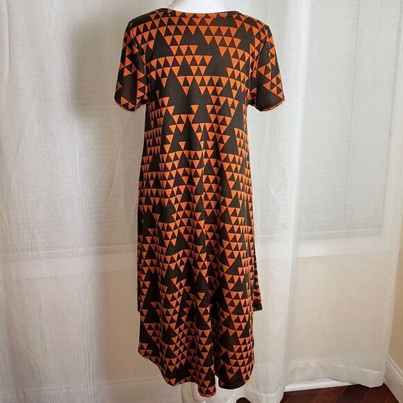 LLR S Carly Black Orange Triangular Print Crewneck Short Sleeve Hi Low Dress - Picture 2 of 12